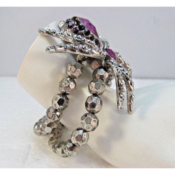 Silver Tone Spider Stretch Bracelet with Purple Accents - Picture 6 of 11